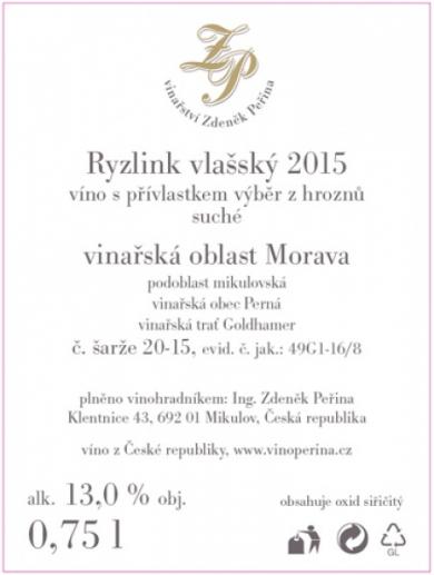 Ryzlink vlašský 2015 