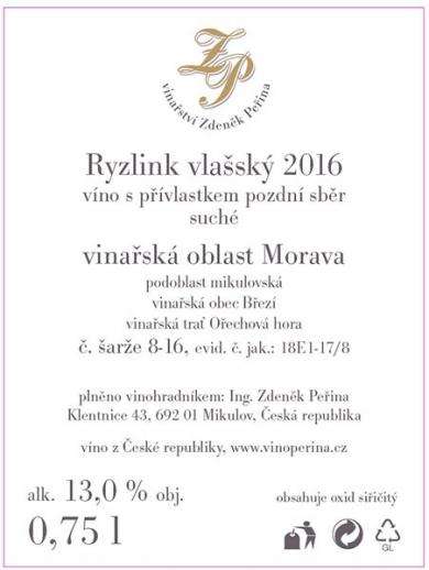 Ryzlink vlašský 2016 