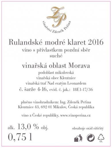 Rulandské modré klaret 2016 