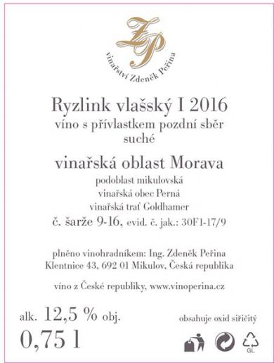 Ryzlink vlašský 2016 